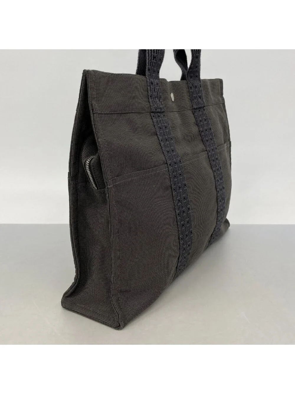 Hermes Tote Her Line MM Canvas Gray Silver